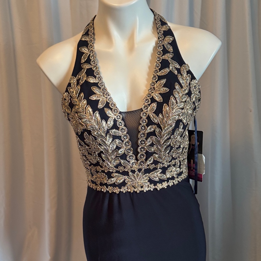 Elegant Black and Gold Halter Dress